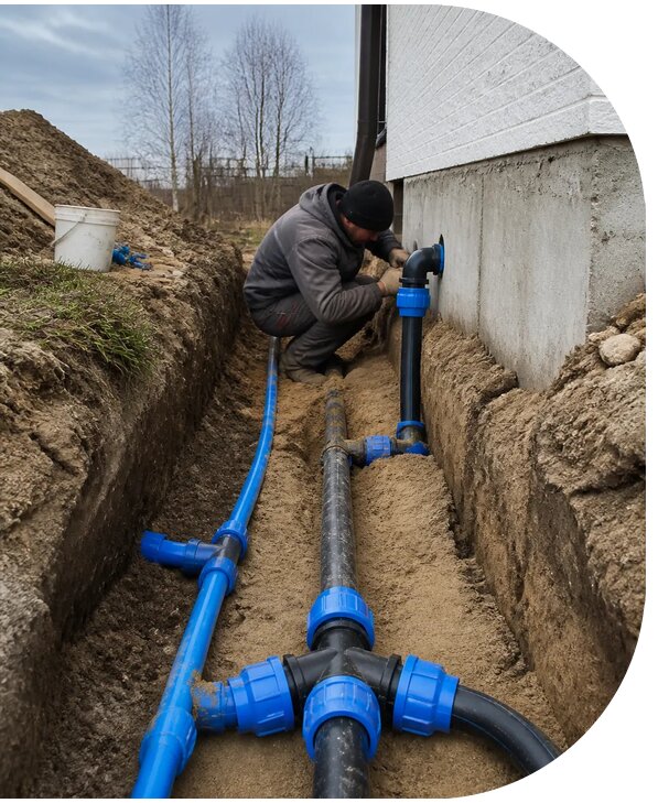 Монтаж наружного водопровода на участке под ключ в Челябинске